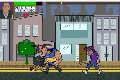 En el juego, la caricatura llamada SuperBerni tiene que "eliminar" criminales para sumar puntos