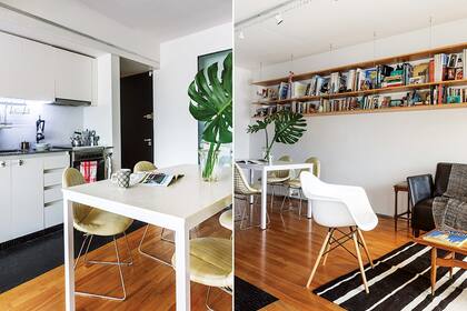 En el living, alfombra de lana de 1,5x2m ($10.560, Tienda de Costumbres), mesa ratona de madera (Vassily) y sillón antiguo retapizado con pana amarilla