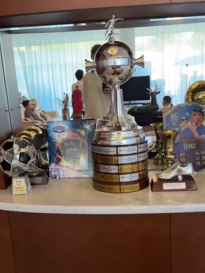 En el living, el futbolista tiene su colección de trofeos con Boca (Foto: Captura de video / TikTok @shootforloveworld)