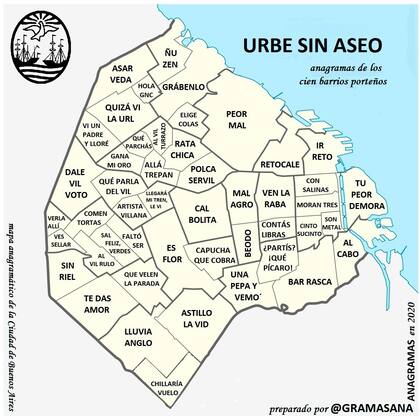 En el mapa anagramático de Matías Grama Sana, Recoleta es “Retocale”, Nuñez es “Ñu Zen” y Barracas, “Bar Rasca”.