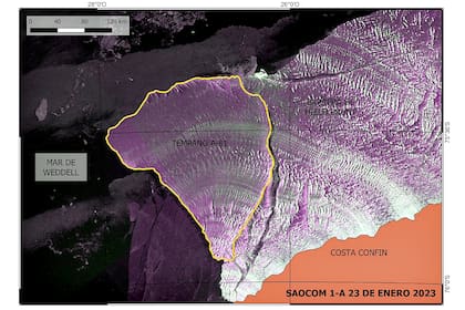 En el mapa, el sector que se desprendió en la Antártida, según informíó el Servicio de Hidrografía Naval