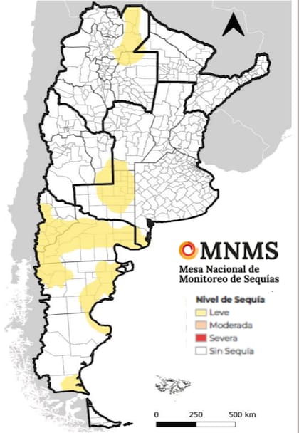 En el mapa se ve como el sur de la provincia de Córdoba esta en sequía