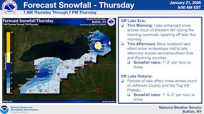 En el oeste de Nueva York, la nieve se espera desde este jueves en adelante, con altas tasas de acumulación