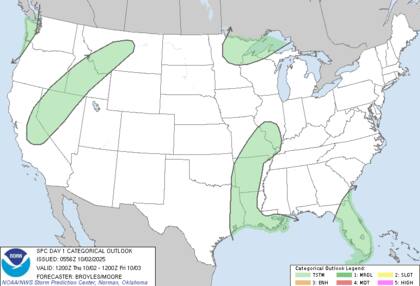 En el oeste, un marcado sistema de bajas presiones en altura generará un ambiente fresco con chubascos y tormentas intermitentes en el Pacífico noroeste, la cuenca del Gran Lago Salado y las Montañas Rocosas septentrionales
