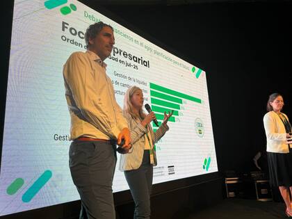 En el panel de "Debates financieros en el agro, planificación para el futuro", el economista de CREA,Esteban Barelli; Matilde Bunge y; Florencia Calvente