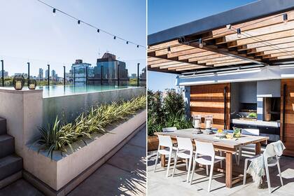 En el piso se aplicaron losetas atérmicas de 1x1m en gris. Arriba, como opuesto, guirnaldas de luces que quedan puestas para hacer su magia las 365 noches