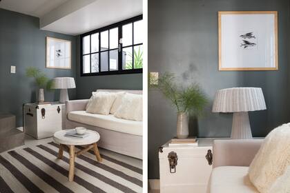 En el playroom, sillón blanco (Mesopotamia BA). Lámpara (La Feliz). Mesa baja (Rapsodia Home). Alfombra (Elementos Argentinos).