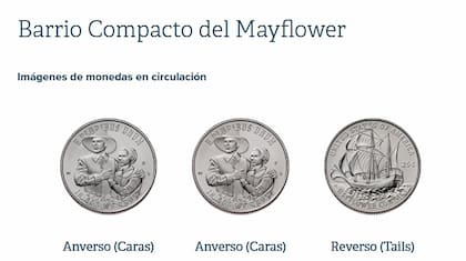 En el reverso de la moneda se aprecia al barco Mayflower (Casa de la Moneda de Estados Unidos)
