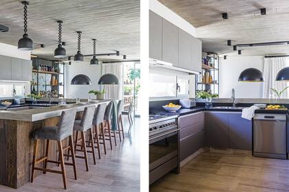 Muebles son de melamina con textura de lino (Mi Cocina). Mesada de granito negro absoluto ‘Leather’, con un tratamiento especial con ácido que le da una textura más rugosa y suave similar a la del cuero (Casa Bonacina).