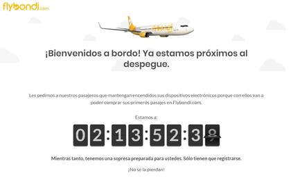 En el sitio web de Flybondi la cuenta regresiva anuncia cuánto falta para la venta de pasajes