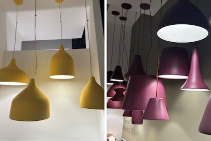 En el stand de Geo Iluminação, el diseñador y ceramista Mauricio D'Avila presentó una colección que revaloriza la cerámica, con piezas que pueden personalizarse en colores y hasta en el hilo que sostiene la lámpara, creando combinaciones únicas.