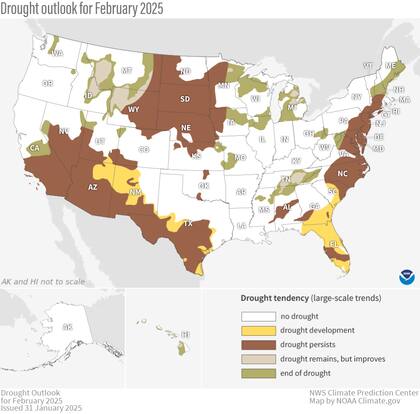 En el sur y oeste de Estados Unidos las condiciones serán más cálidas y secas durante febrero