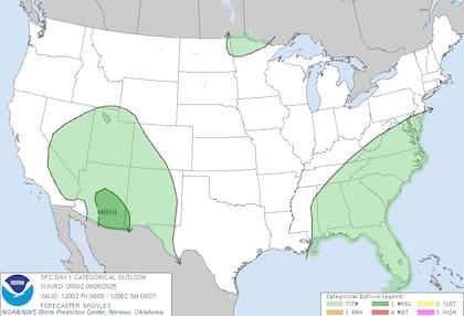 En el suroeste, un sistema de baja presión generará lluvias de gran intensidad en Arizona y Nuevo México, con riesgo de tormentas severas con granizo