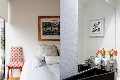 En el toilette, la mesada repite, en escala, el formato triangular presente en el resto de los departamentos