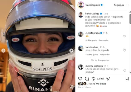 En enero, Franco Colapinto despertó los rumores de romance con Maia Reficco al publicar en su cuenta de Instagram un carrusel de fotos que incluía una imagen de la actriz con su casco