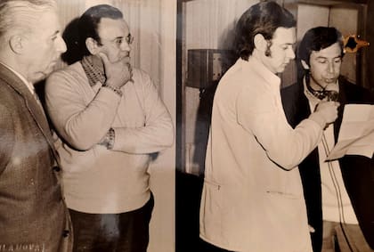 En épocas de juventud, ambos en plena tarea de locución, ante la mirada del fundador Longhi