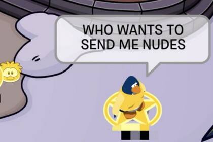 En esta captura un jugador-pingüino solicita imágenes de desnudos a otro