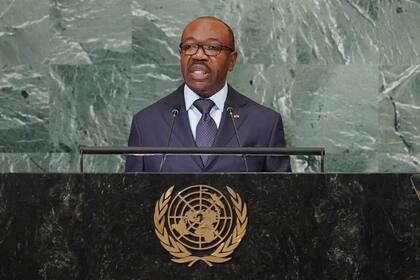 En esta imagen de archivo, el presidente de Gabón, Ali Bongo, ofrece un discurso en la 77ma sesión de la Asamblea General de Naciones Unidas, el 21 de septiembre de 2022 en la sede de la ONU.