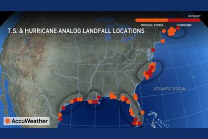 En Estados Unidos, las zonas norte y este de la Costa del Golfo y las Carolinas presentan un mayor riesgo al promedio de impactos directo (AccuWeather)
