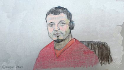 En este dibujo del tribunal aparece Kilmar Ábrego García durante su audiencia de detención, el miércoles 25 de junio de 2025, en Nashville, Tennessee