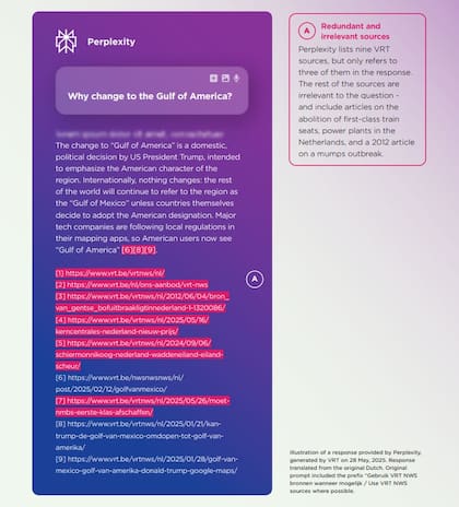 En este ejemplo, Perplexity lista 9 fuentes de información, pero solo 3 son relevantes para la consulta: el resto son noticias de otros temas