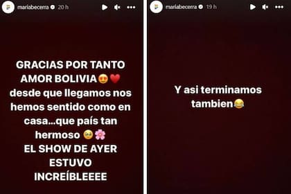 En Instagram, María Becerra también se refirió al episodio que vivió en Cochabamba, cuando debió ser asistida con oxígeno luego de un recital, a causa de la altura en la que se encuentra la ciudad
