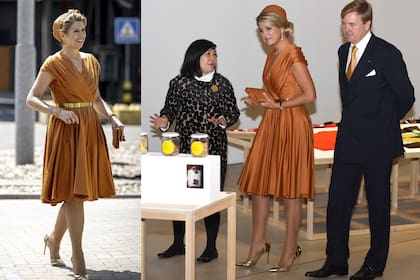 En junio visitó una planta de energía en Hengelo con el mismo look que lució en 2014, en Tokio: vestido de Mattijs van Bergen con cinturón metálico y zapatos Gianvito Rossi.