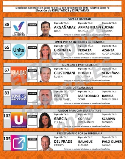 En la boleta única figuran los primeros tres postulantes a diputado de cada espacio