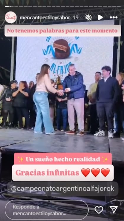 En la categoría Mejor Alfajor Artesanal, Meencanto obtuvo el primer puesto y así fue su reacción al recibir el premio