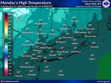 En la ciudad de Nueva York y áreas costeras, la acumulación de nieve será mínima o nula, y donde se acumule, difícilmente superará las 3 pulgadas (7 cm), debido al ingreso de aire cálido desde el Atlántico