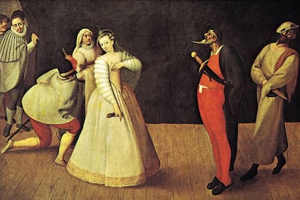 En la Commedia dell'arte, conformada por actores de Italia, había uno de ellos, veneciano y devoto de San Pantaleón, que utilizaba una prenda roja en sus piernas y al que llamaban 'Pantaloni'