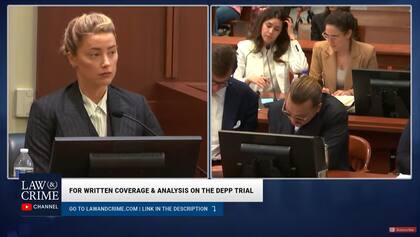 En la corte, Amber Heard  manifestó que Johnny Depp "se sentía culpable" y por eso no la miraba a los ojos (Crédito: Captura de video/Law & Crime Channel)