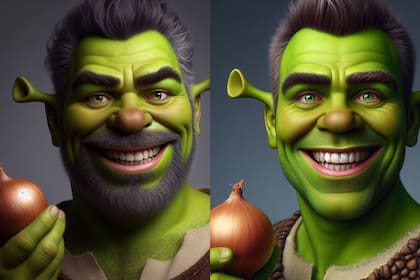 En la cuarta imagen, Shrek se ve distinto a todas las demás imágenes dado que tiene pelo y barba gris
