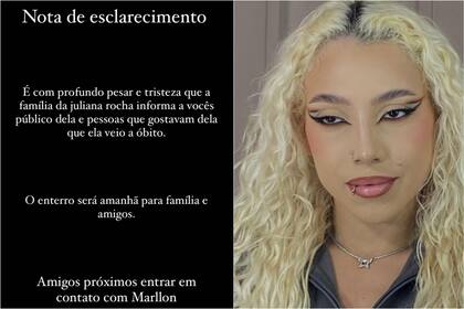 En la cuenta oficial de Juliana Rocha se dio a conocer el comunicado de la muerte