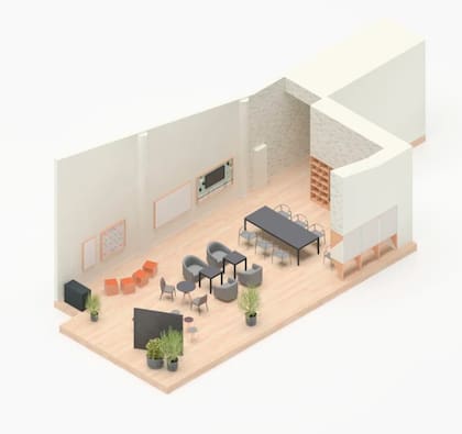 En la entrada, el aula cuenta con papel tapiz diseñado a medida que puede ayudar pasivamente a los estudiantes a aprender nuevas palabras.