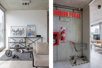 Consola de hierro (Estudio CDW). Fotos de Fausto Elizalde y Francesca Darget. En la entrada, un carro de súper y el cartel luminoso, objetos que cobran una nueva dimensión artística.