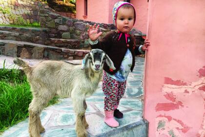 En la finca donde se hospedaron, ubicada en Huacalera, la menor de la familia disfrutó a full de la naturaleza. En el mercado de Tilcara se divirtió con un cabrito.