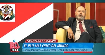 En la imagen, Juan Carlos de Marco, el embajador de Sealand para la Argentina, brinda una entrevista para la televisión argentina.