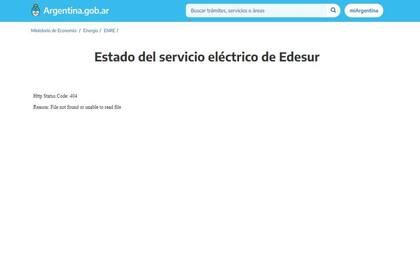 En la página de ENRE no se puede acceder al estado del servicio eléctrico en ninguna de las dos empresas del AMBA