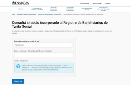 En la página del Enargas es posible consultar si un titular del servicio de gas se encuentra dentro del listado de los beneficiarios de la tarifa social
