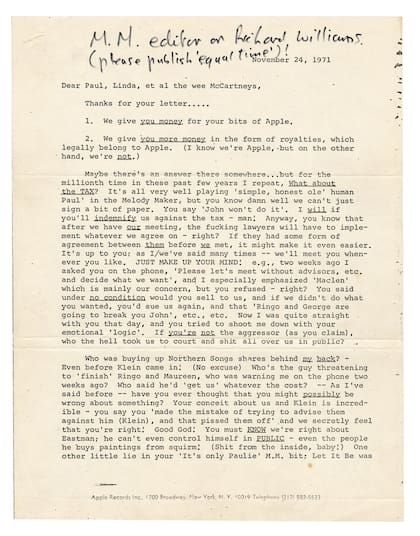 En la primera carilla de su carta, Lennon escribió “¡Editor de M.M. Richard Williams (por favor publíquelo en el mismo tiempo)”.
