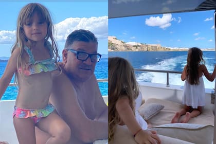 En la primera foto Isabella posa junto a su abuelo Juan, el papá de Mauro. En la segunda, las pequeñas Icardi miran el mar desde el yate
