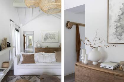 En la reforma, el pasillo distribuidor se cambió de lado para que los tres dormitorios tuvieran salida directa al jardín. Libros de diseño de Le Book Marque. Piezas blancas de cerámica (Salazar Casa).