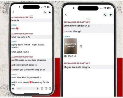 En las conversaciones con los menores, McCartney se hizo pasar por un niño para luego chantajearlos.