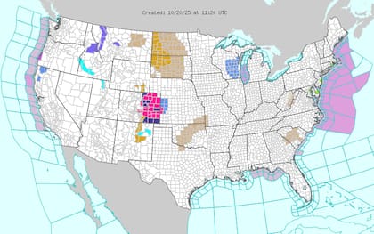 En las Montañas Rocosas del norte continuará la nieve por encima de los 6000 pies (1830 metros) hasta la mañana del lunes