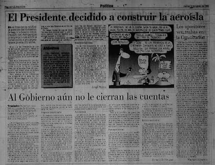 En las páginas del diario LA NACION se reflejó la polémica por el proyecto de la aeroisla en 1995
