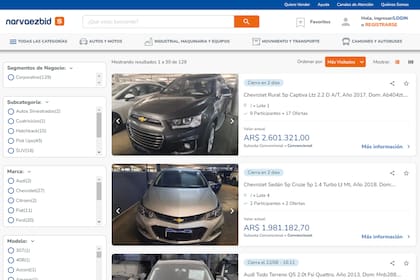 En las plataformas aparecen todos los datos de los vehículos a subastar y los precios base