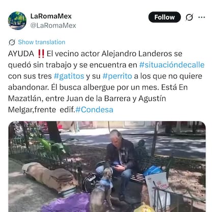 En las redes sociales aseguraron que el actor se encontraba en situación de calle