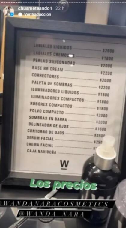 En las redes sociales trascendió la lista de los "precios populares" del maquillaje de su marca