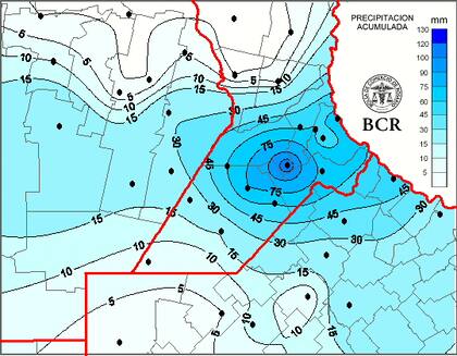 En las últimas 24 horas la región núcleo continuó acumulando milímetros, focalizándose en el centro sur